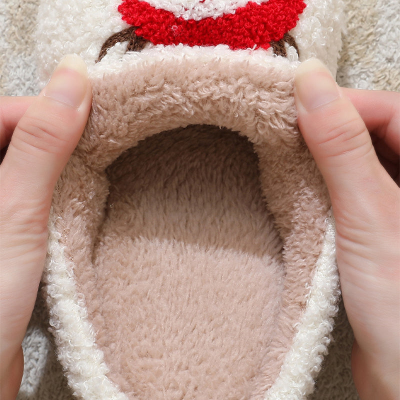 Fluffy embroidered Christmas slippers