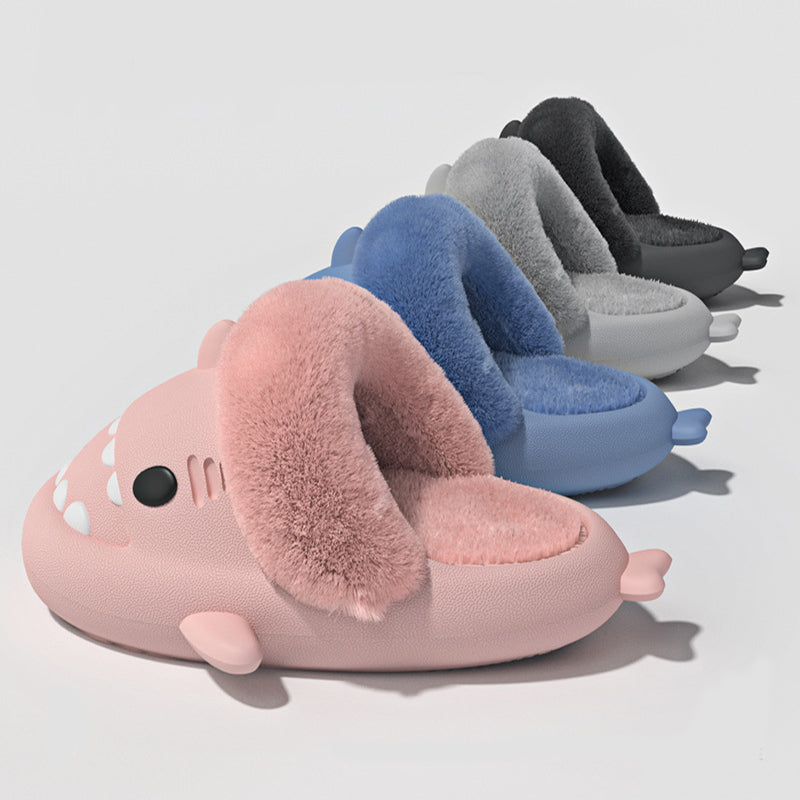 Shark slippers with fuzzy plush lining